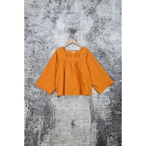 Madewell Orange Square Neck Wide Sleeve Top Size L Large